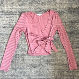 Ten Sixty Sherman Pink Ribbed Wrap Blouse